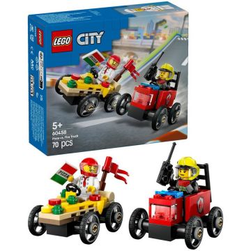 LEGO® LEGO City - Pachet de curse Furgoneta de pizza vs. autospeciala de pompieri 60458, 70 piese, Multicolor LEGO® LEGO City - Pachet de curse Furgoneta de pizza vs. autospeciala de pompieri 60458, 70 piese, Multicolor