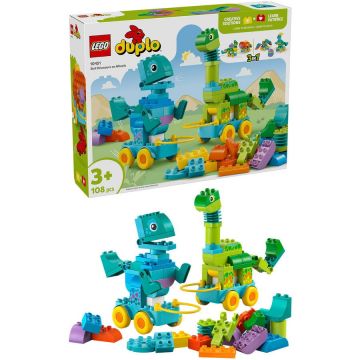 LEGO® LEGO Duplo- Dinozauri pe roti 3 in 1 10451, 108 piese, Multicolor LEGO® LEGO Duplo- Dinozauri pe roti 3 in 1 10451, 108 piese, Multicolor