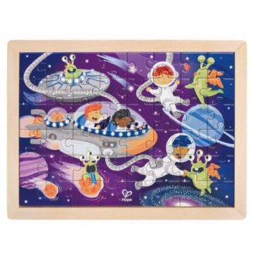 Puzzle din lemn 2 in 1 - Prietenii din Spatiu (50 piese), cu fata dubla si activitate colorare Puzzle din lemn 2 in 1 - Prietenii din Spatiu (50 piese), cu fata dubla si activitate colorare